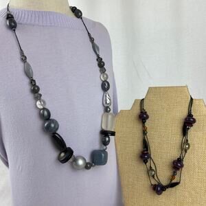 Vintage Teresa Goodall Necklace Bundle - Chunky Boho Art Glass Stone Grey Purple